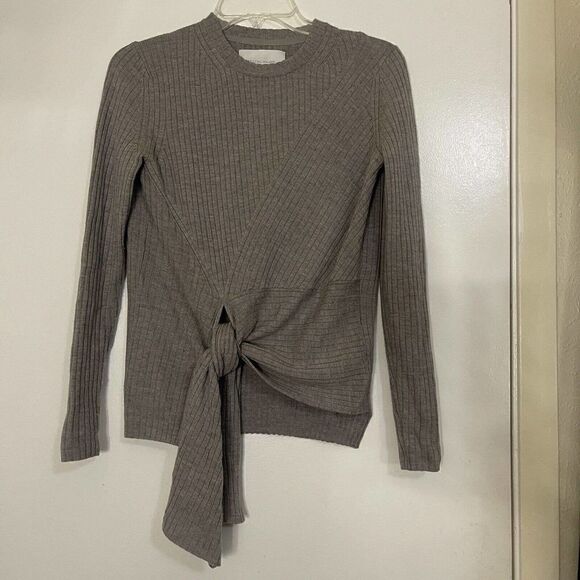 Brochu Walker The Dean Wrap Pullover Rib Knit Wool Stone Brown Sweater - Picture 3 of 8